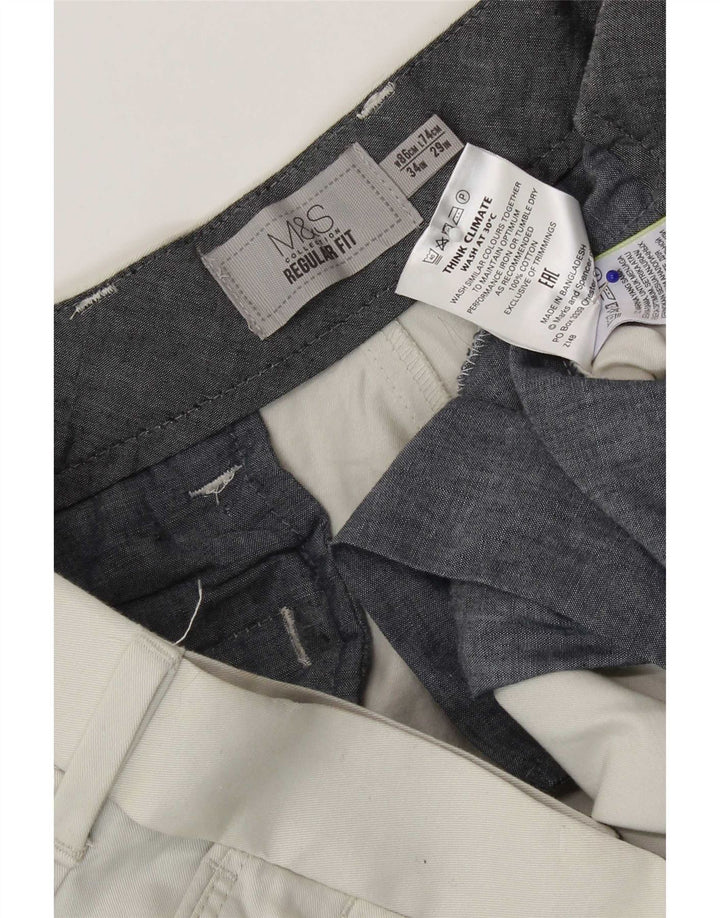 Marks & Spencer Herre Regular Fit Chinobukser W34 L29 Hvid bomuld