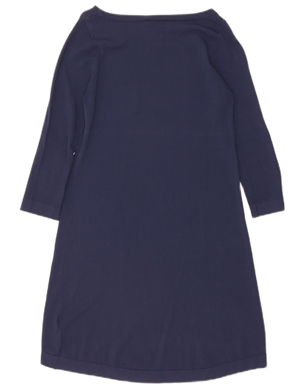 Vintage kvinders 3/4 ærmer A-line kjole UK 10 Small Navy Blue Viscose