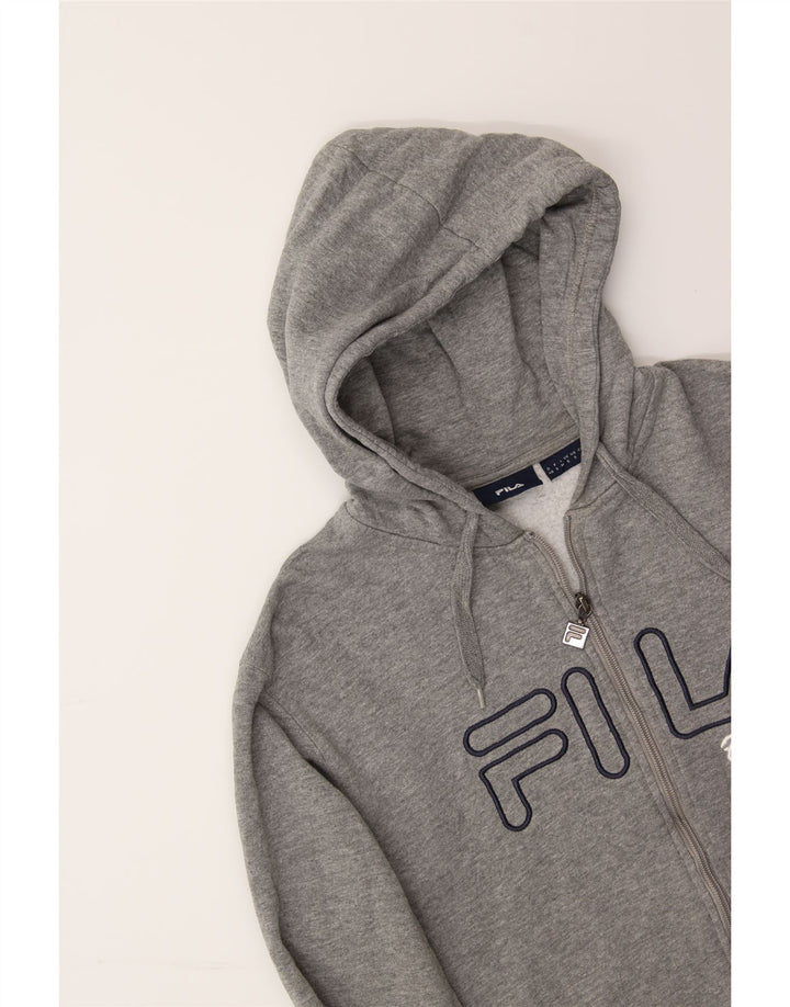 FILA Mens Graphic Zip Hoodie Sweater Small Grey Vintage Fila and Second-Hand Fila from Messina Hembry 