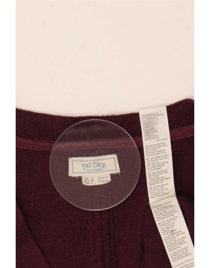 Fat Face Dame Cardigan Sweater UK 12 Medium Burgundy Polyester