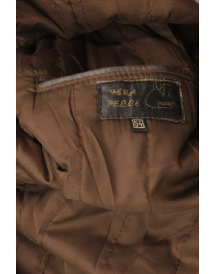 VINTAGE Herre Læderjakke IT 54 2XL Brunt Læder