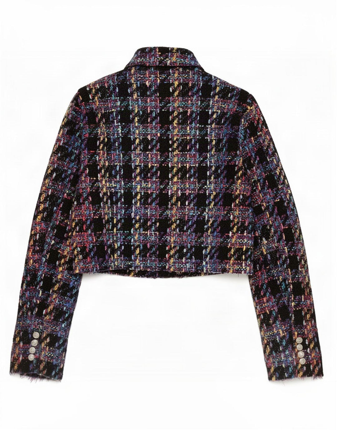 Zara Womens Crop Double Breasted Blazer Jacket UK 14 Large Black Plaid