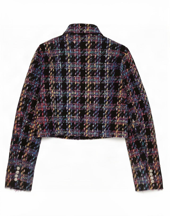 Zara Womens Crop Double Breasted Blazer Jacket UK 14 Large Black Plaid