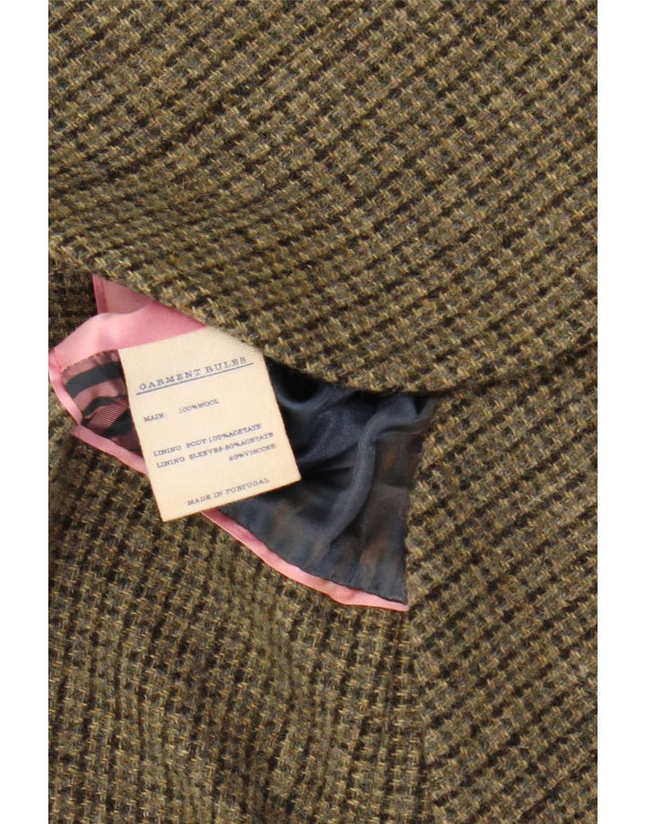 Jack Wills Dame 3 Button Blazer Jacket UK 10 Small Khaki Houndstooth Wool