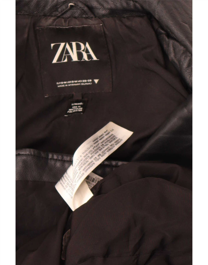 Zara Womens Oversized Biker-jakke i imiteret læder UK 10 Lille sort polyester