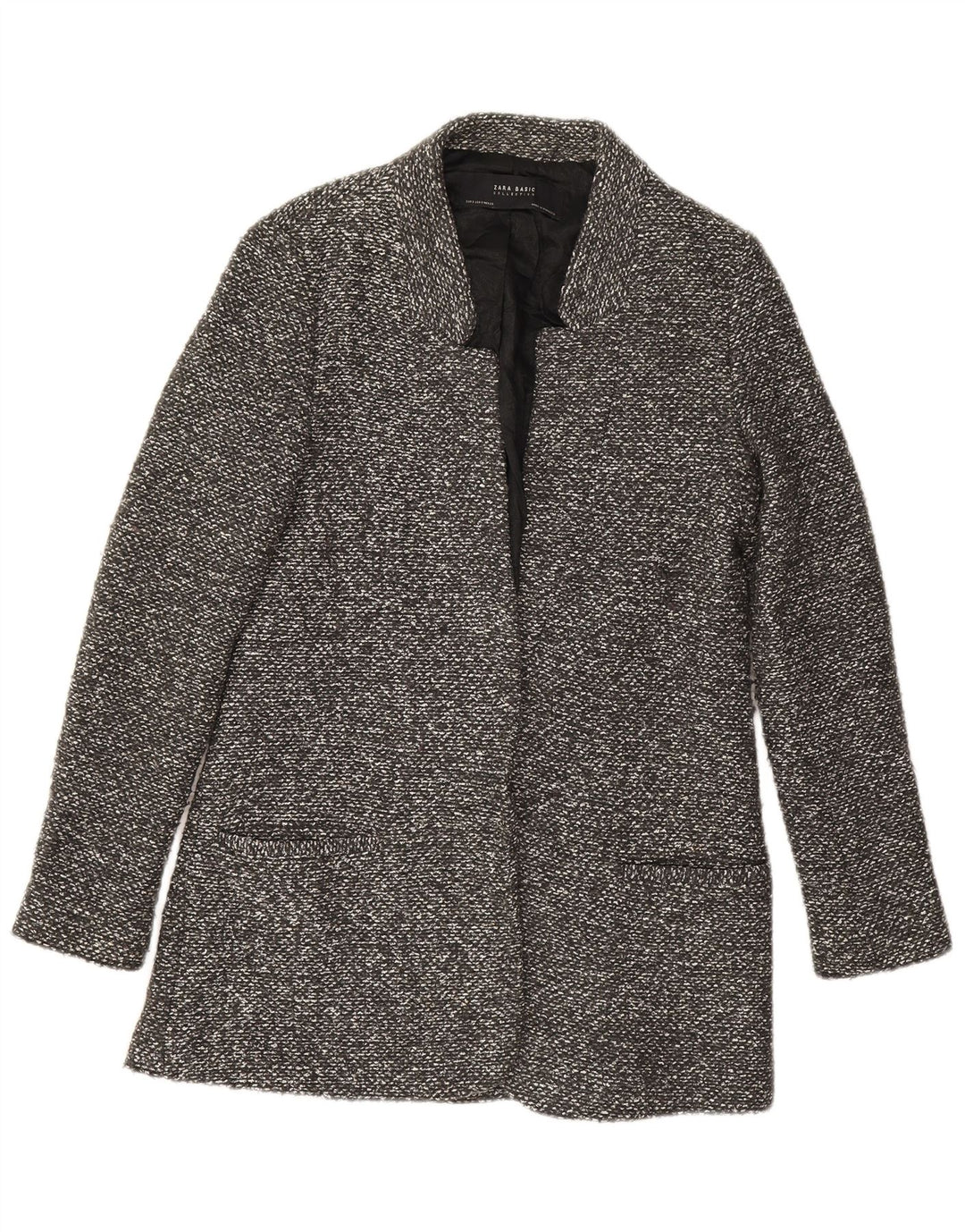 Zara Womens Longline Open Blazer Jacket UK 10 Small Grey Flecked