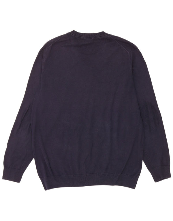 Lacoste Mens V-Neck Jumper Sweater Size 6 XL Navy Blue Cotton
