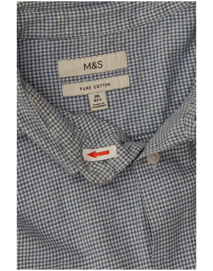 Marks & Spencer Herre Flanellskjorte 2XL Blå Houndstooth Bomuld