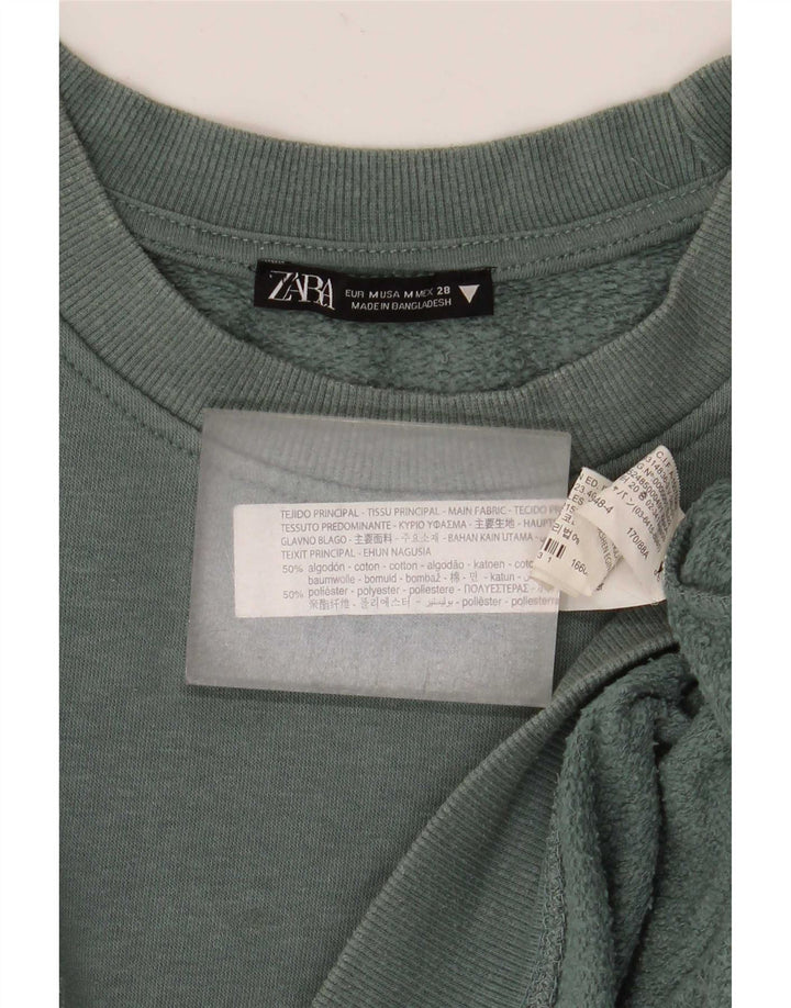 Zara Womens Crop Oversized Sweatshirt Jumper UK 14 Medium Green Cotton