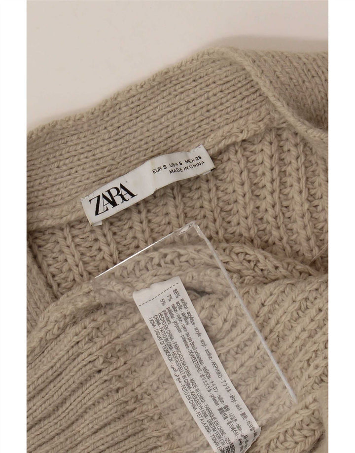 Zara Dame Oversized Cardigan Sweater UK 10 Lille Beige Akryl