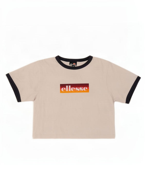 Ellesse Womens Crop Graphic T-Shirt Top UK 6 XS White Colourblock