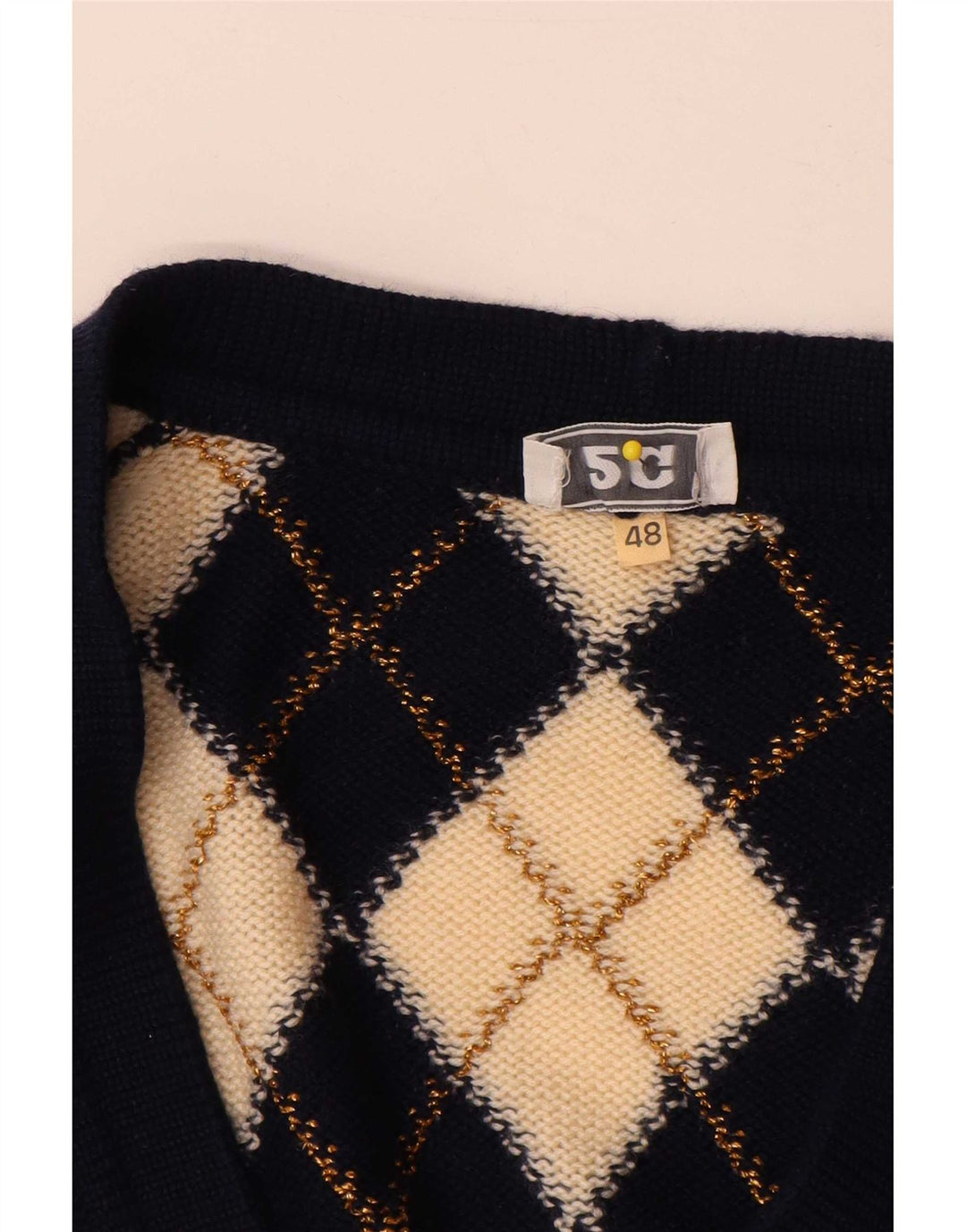 Vintage dame cardigan sweater IT 48 XL Beige Argyle/Diamond