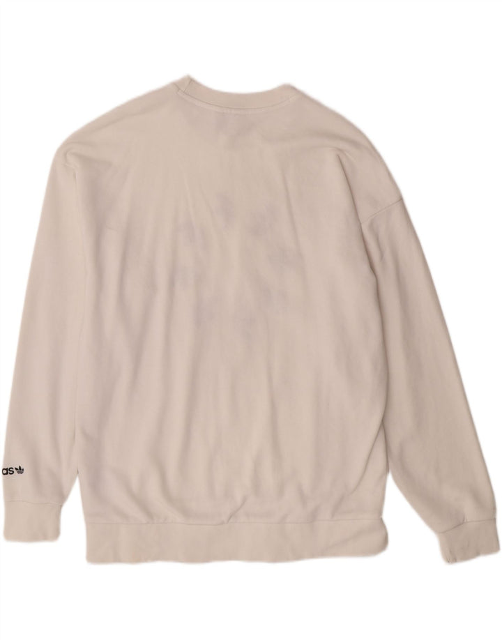 ADIDAS Dame Oversized Grafisk Sweatshirt Jumper UK 12 Medium Off White