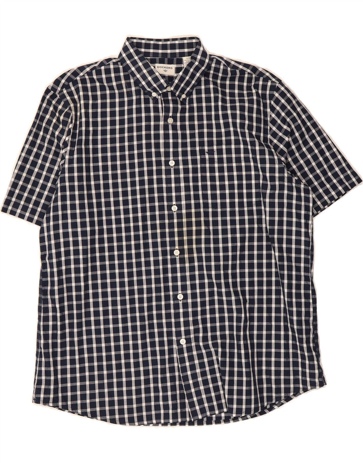 DOCKERS Mens Short Sleeve Shirt Large Navy Blue Gingham Cotton Vintage Dockers and Second-Hand Dockers from Messina Hembry 