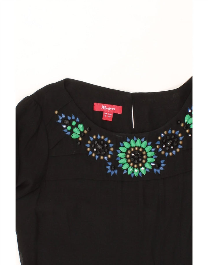 MONSOON Womens A-Line Dress UK 10 Small Black Viscose Vintage Monsoon and Second-Hand Monsoon from Messina Hembry 