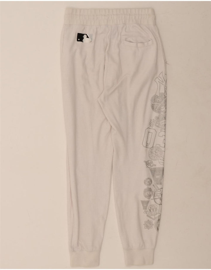 MAJESTIC Womens Graphic Tracksuit Trousers Joggers UK 14 Medium White Vintage Majestic and Second-Hand Majestic from Messina Hembry 