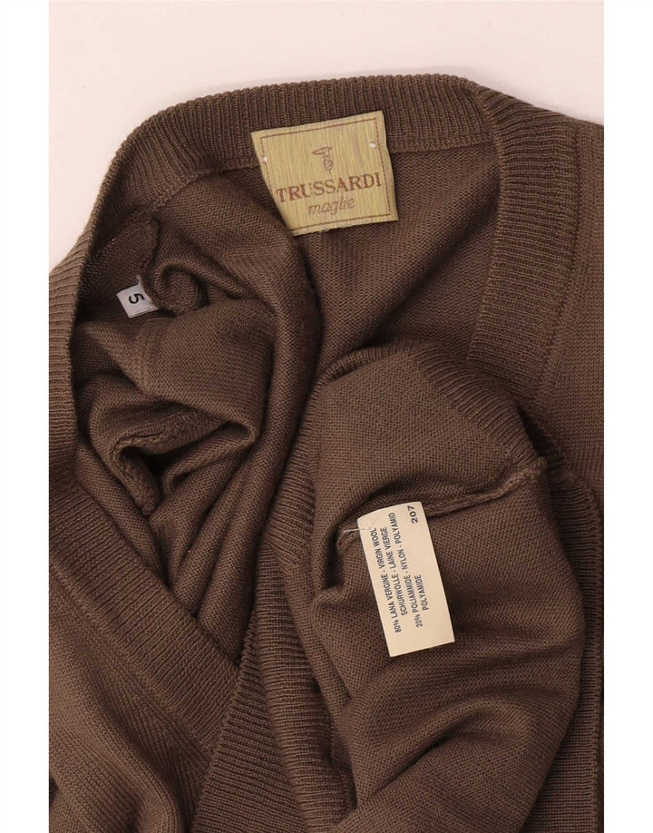 Trussardi Herre V-hals sweater Stor Brun Virgin Wool