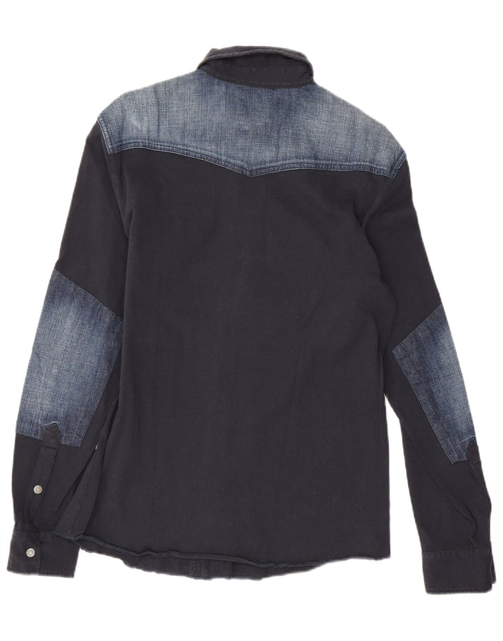 Gas Herre grafisk skjorte Medium Marineblå Colourblock Bomuld