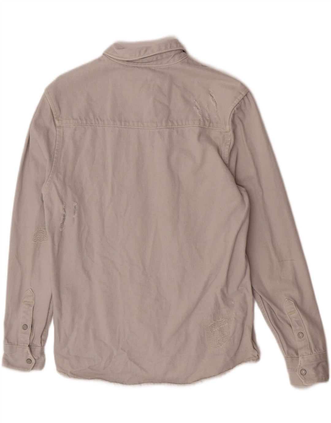 Zara Herre Distressed Relaxed Fit Denim Shirt Medium Grey Bomuld