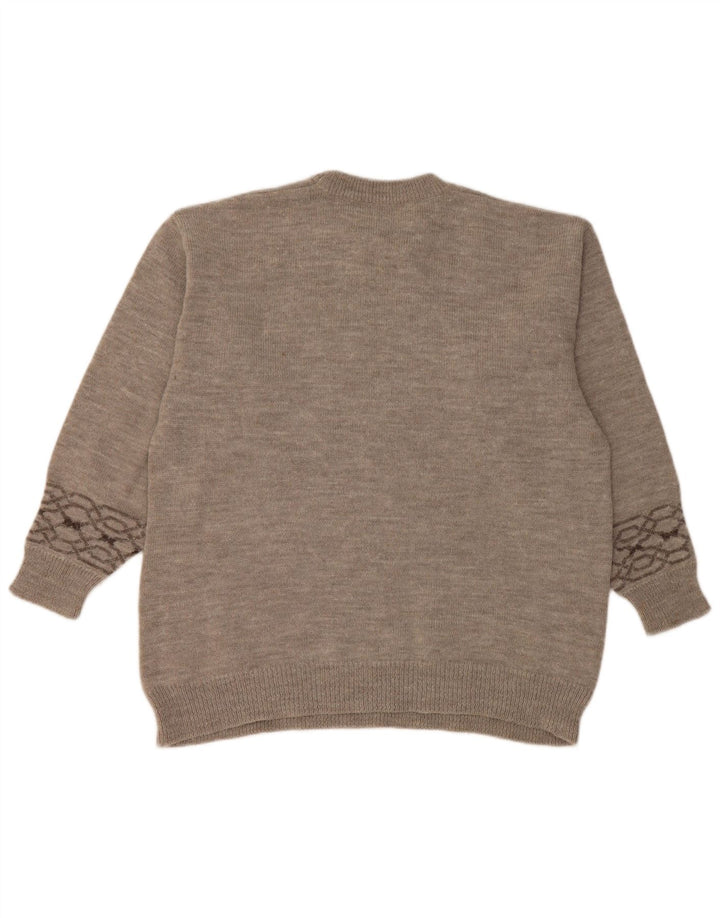 Vintage herre sweater med rund hals, stor grå Fair Isle