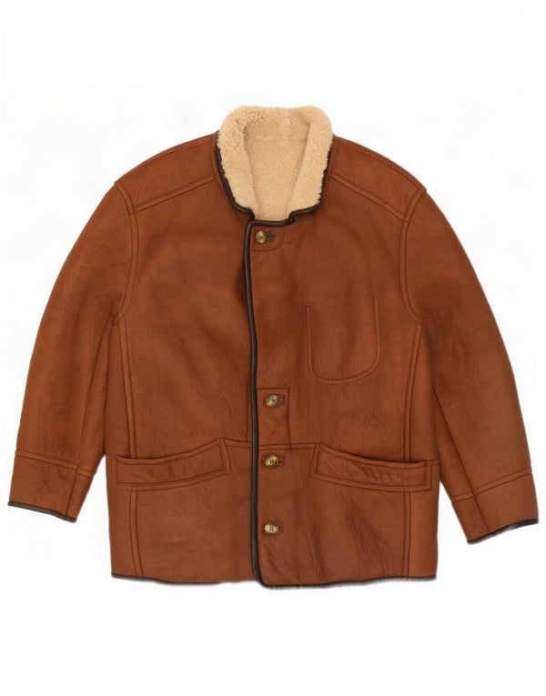 Aston Mens Sherpa Leather Jacket UK 40 Large Brown