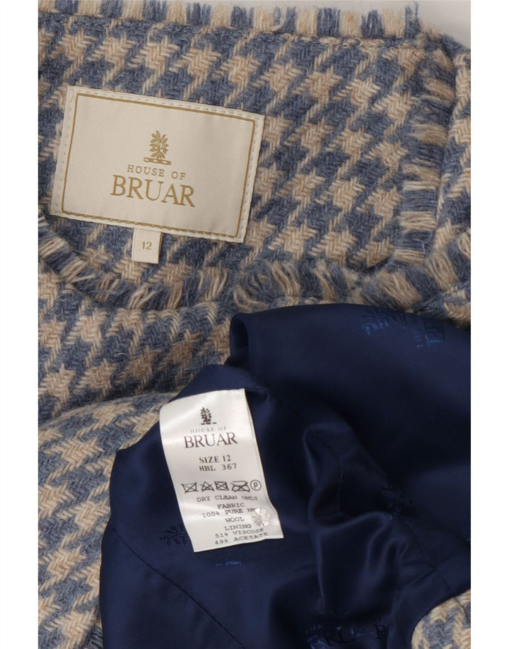HOUSE OF BRUAR Dame Blazer Jakke UK 12 Medium Blue Houndstooth Uld