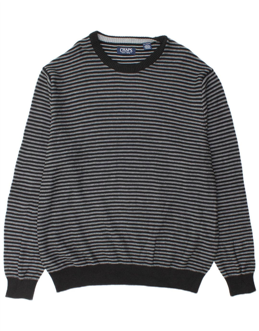 CHAPS Mens Boat Neck Jumper Sweater XL Black Striped Cotton
