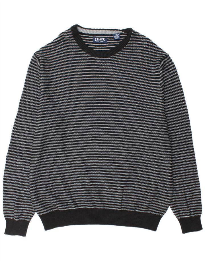 CHAPS Mens Boat Neck Jumper Sweater XL Black Striped Cotton