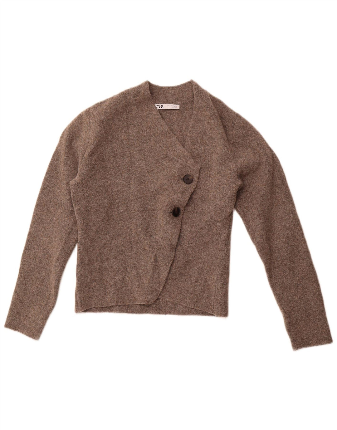 ZARA Womens Crop Cardigan Sweater UK 14 Stor brun polyamid