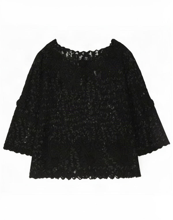 Sky Design Womens See Through Top 3/4 Sleeve US 4 Small Black Floral