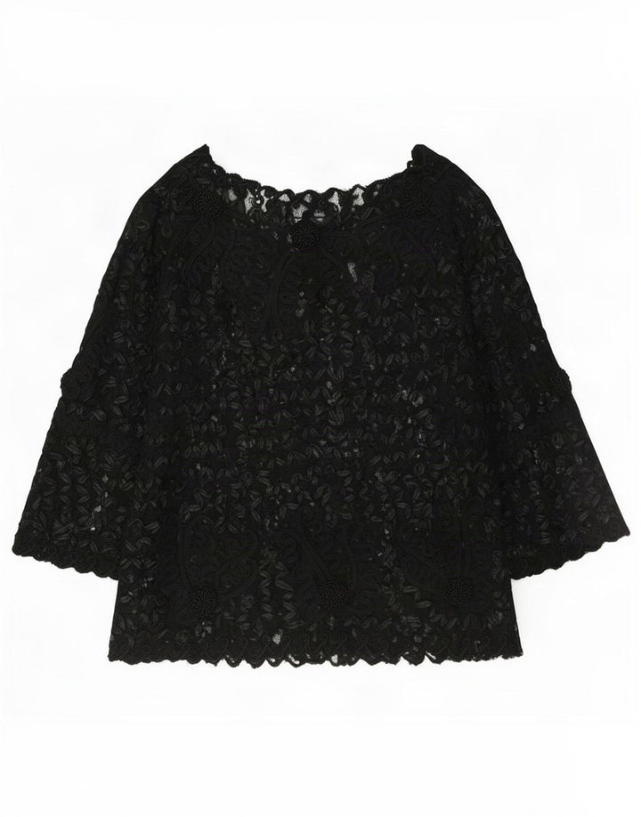 Sky Design Dame Se Through Top 3/4 ærme US 4 Small Black Floral