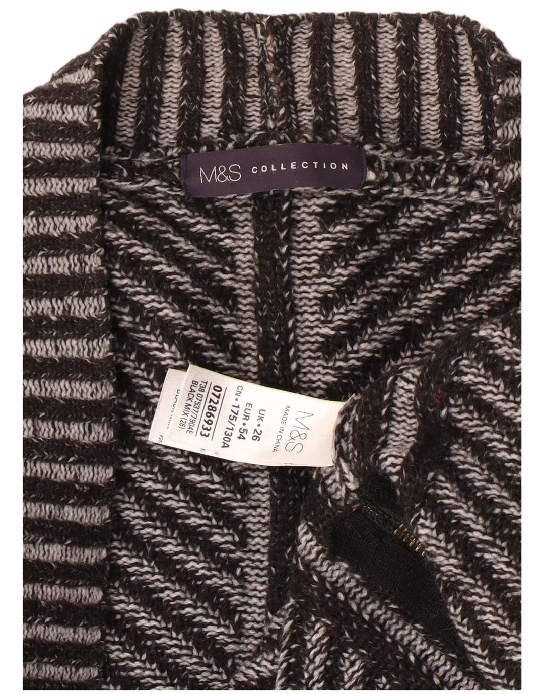 Marks & Spencer Dame Open Cardigan Sweater UK 26 5XL Gråstribet akryl