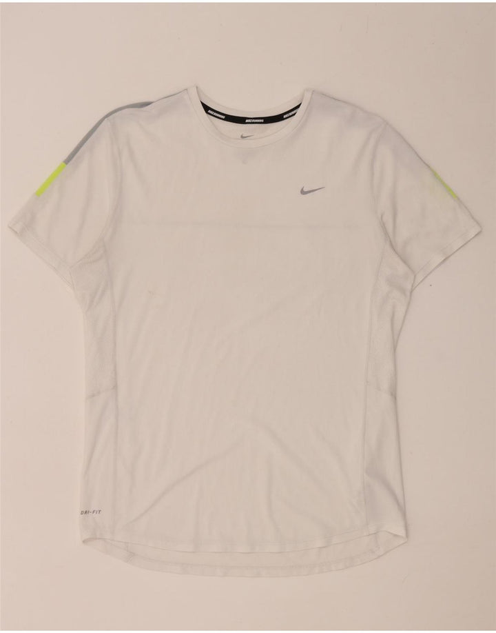 Nike Herre Dri Fit T-shirt Top Medium White Colourblock Polyester