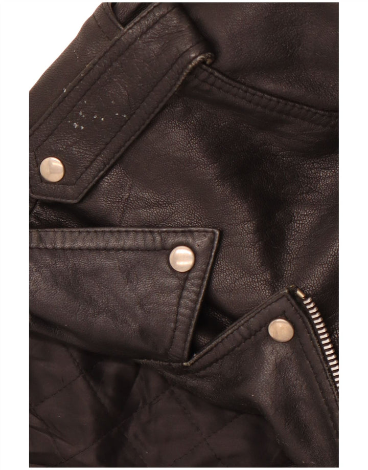 VINTAGE Bikerjakke i læder til kvinder UK 14 Mellem sort læder