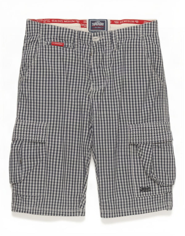 Superdry Herre Cargo Shorts Medium W32 Marineblå Gingham Bomuld