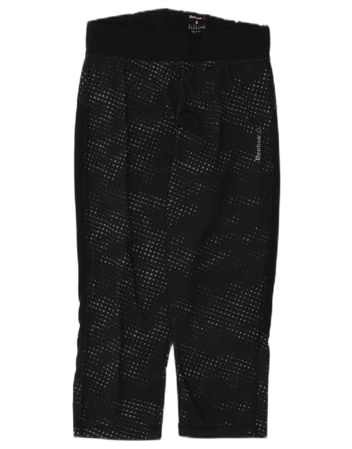REEBOK Grafiske Capri Leggings til kvinder UK 8/10 Small Black Spotted