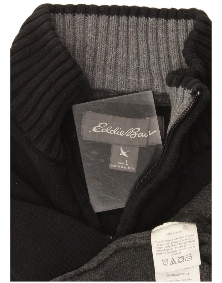 Eddie Bauer Herre Zip Neck Jumper Sweater Large Black Colourblock Bomuld