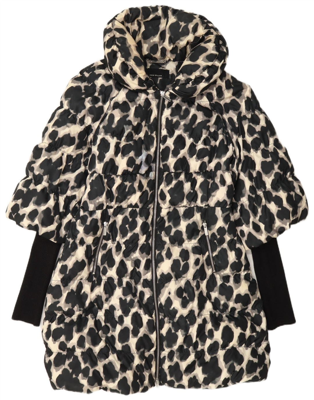 Karen Millen Womens Polstret Frakke UK 12 Medium Black Animal Print Polyester