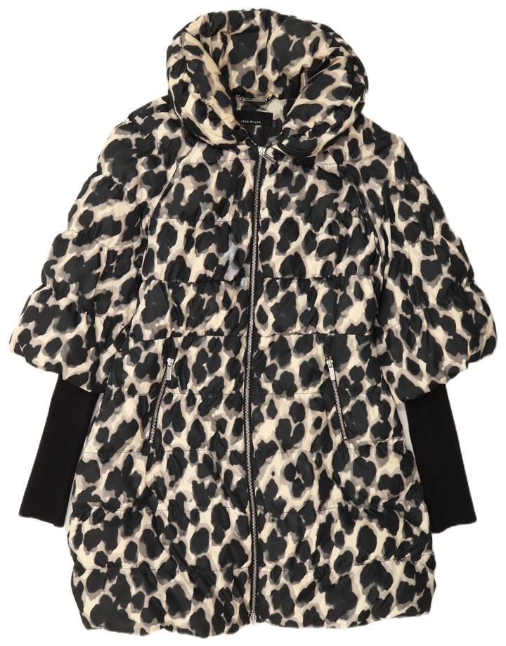 Karen Millen Womens Polstret Frakke UK 12 Medium Black Animal Print Polyester