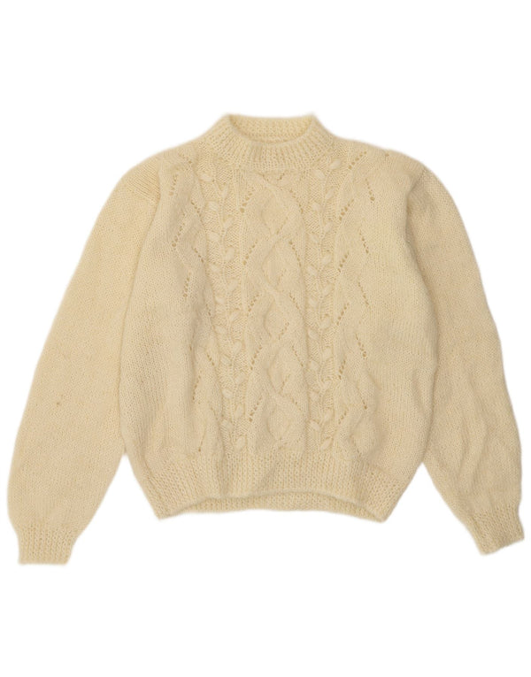 Vintage Dame Turtle Neck Jumper Sweater UK 14 Medium Off White Geometrisk