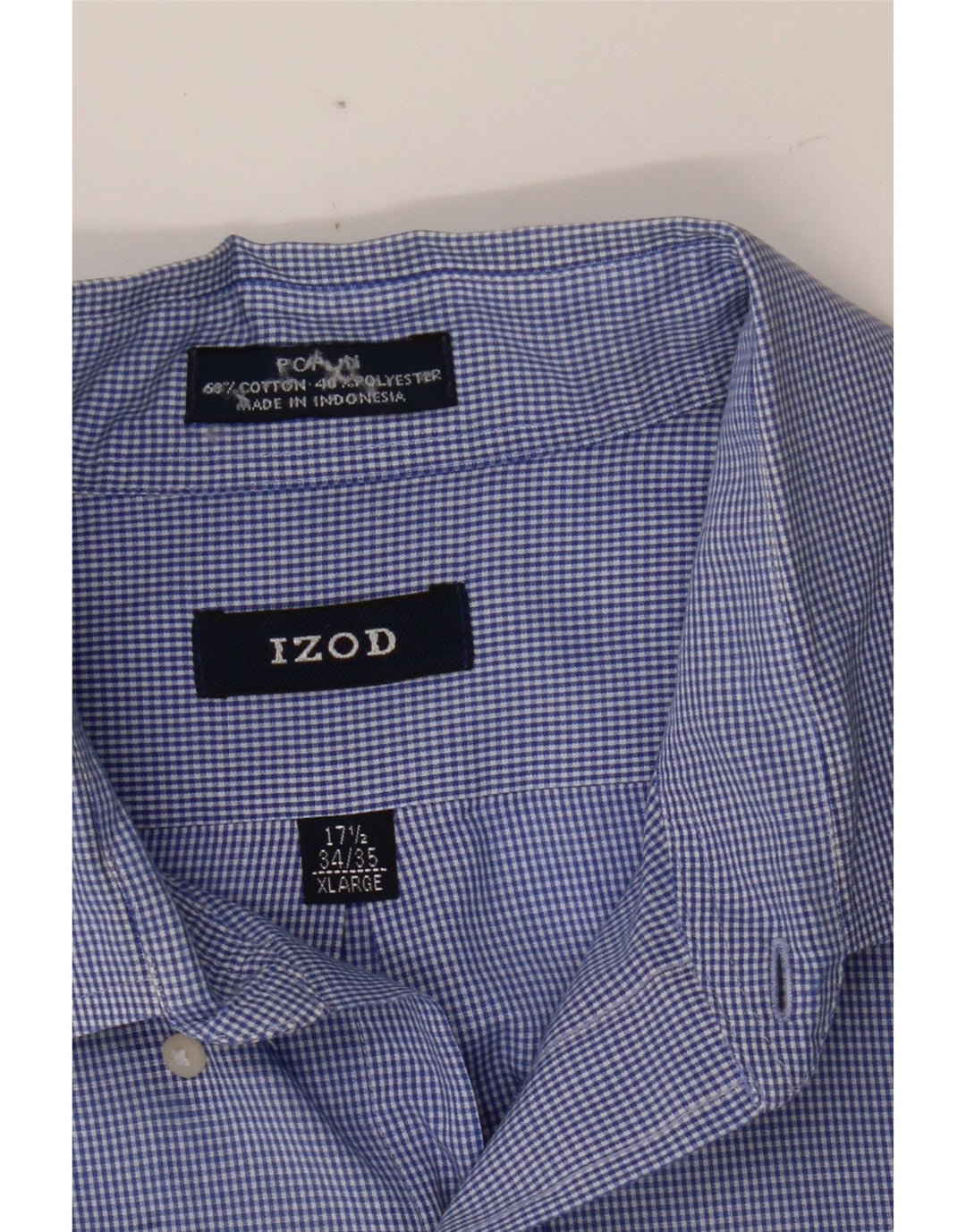 IZOD Mens Shirt Size 17 1/2 34/35 XL Blue Gingham Cotton Vintage Izod and Second-Hand Izod from Messina Hembry 