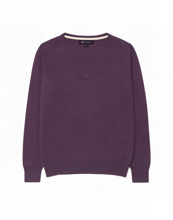 Besætningstøj Dame V-hals sweater UK 8 Lille lilla bomuld