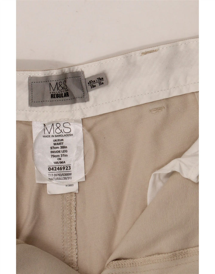 Marks & Spencer Herre Pegged Regular Chino Bukser W38 L31 Beige Bomuld