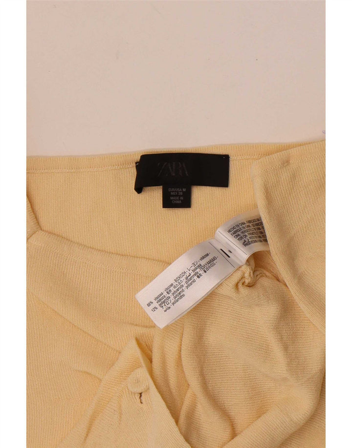 Zara Womens Crop Bluse Top UK 12 Medium Yellow Viscose