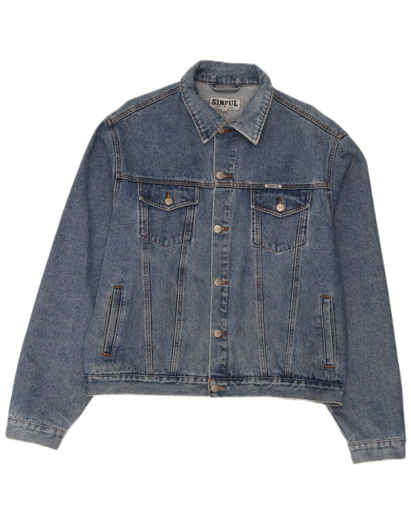 Sinful Mens Denim Jacket UK 44 2XL Blå Bomuld
