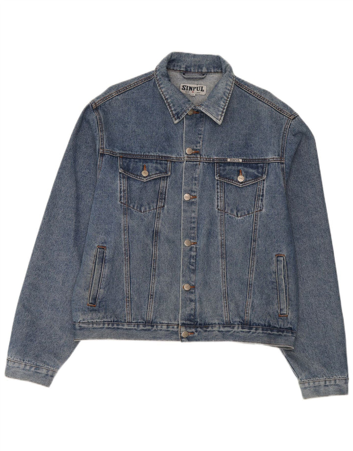 Sinful Mens Denim Jacket UK 44 2XL Blå Bomuld