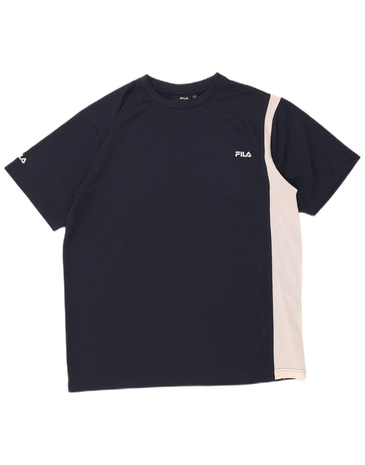 Fila Herre T-Shirt Top Stor Marineblå Colourblock Polyester