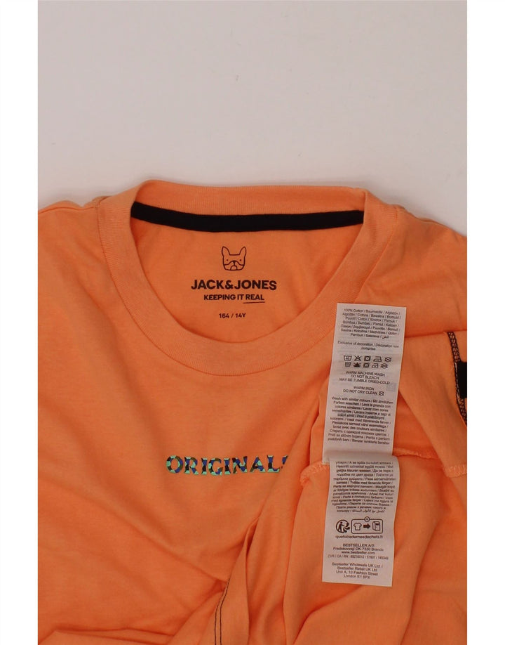JACK & JONES Boys T-Shirt Top 13-14 Years Orange Cotton Vintage Jack & Jones and Second-Hand Jack & Jones from Messina Hembry 