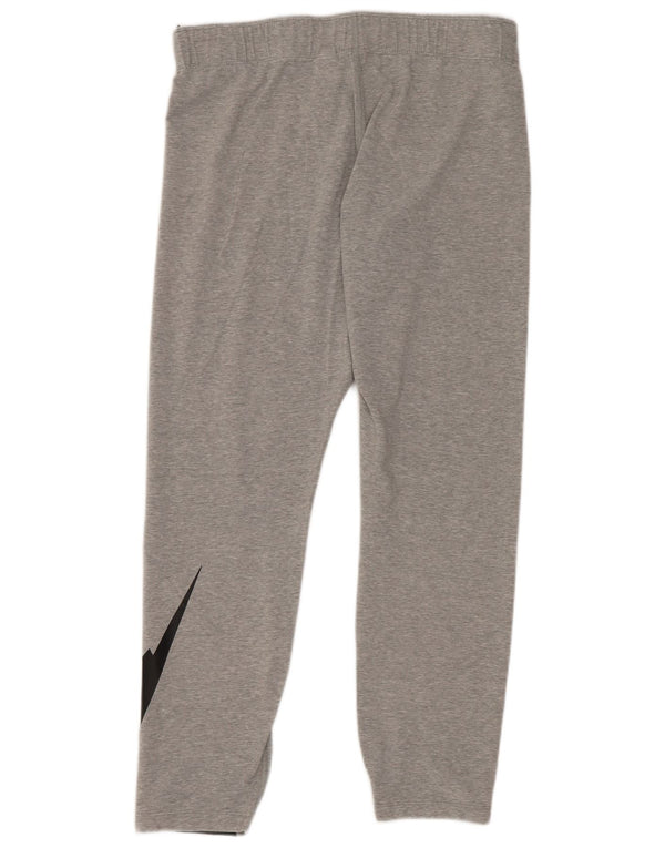 Nike Dame Grafisk Crop Leggings UK 14 Large Grey Cotton Sports