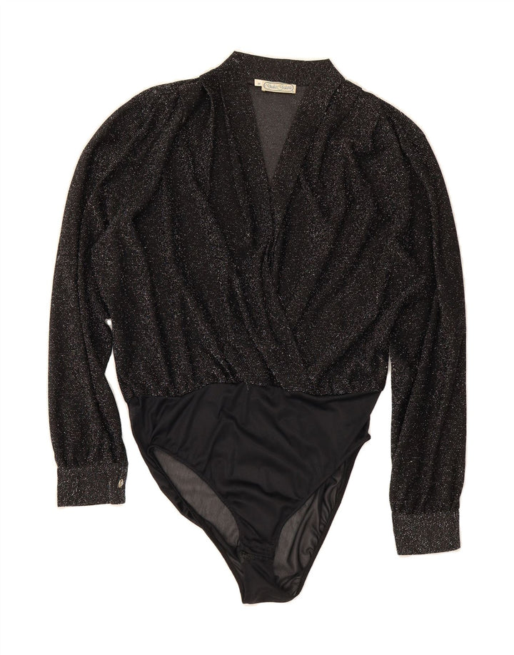 GIULIA GALANTI Womens Oversized Bodysuit UK 14 Medium Black Flecked Vintage Giulia Galanti and Second-Hand Giulia Galanti from Messina Hembry 